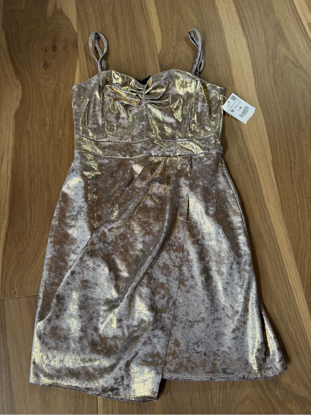 Metallic Gold Velvet Slip Dress with Spaghetti Straps